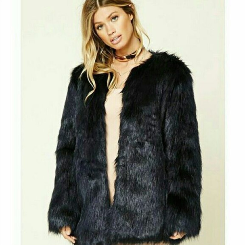 NAVY FUR COAT